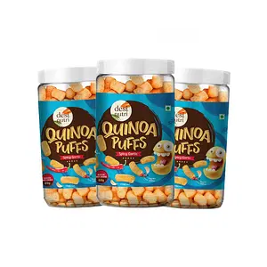 Desi Nutri Quinoa Puffs Spicy Garlic Pack of 3-60 GMS Each | Ready to Eat Quinoa Puffs Spicy Garlic | Quinoa Puffs Online | Rich in Iron & Protein