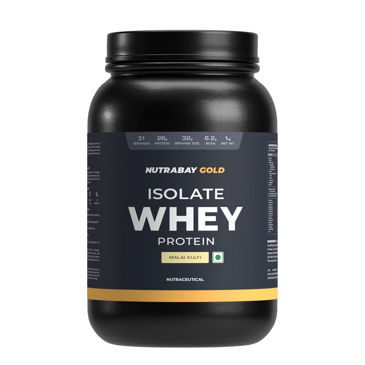 

Nutrabay Gold 100% Whey Protein Isolate with Digestive Enzymes & Vitamin Minerals, 26g Protein | Protein Powder for Muscle Support & Recovery - Mal...