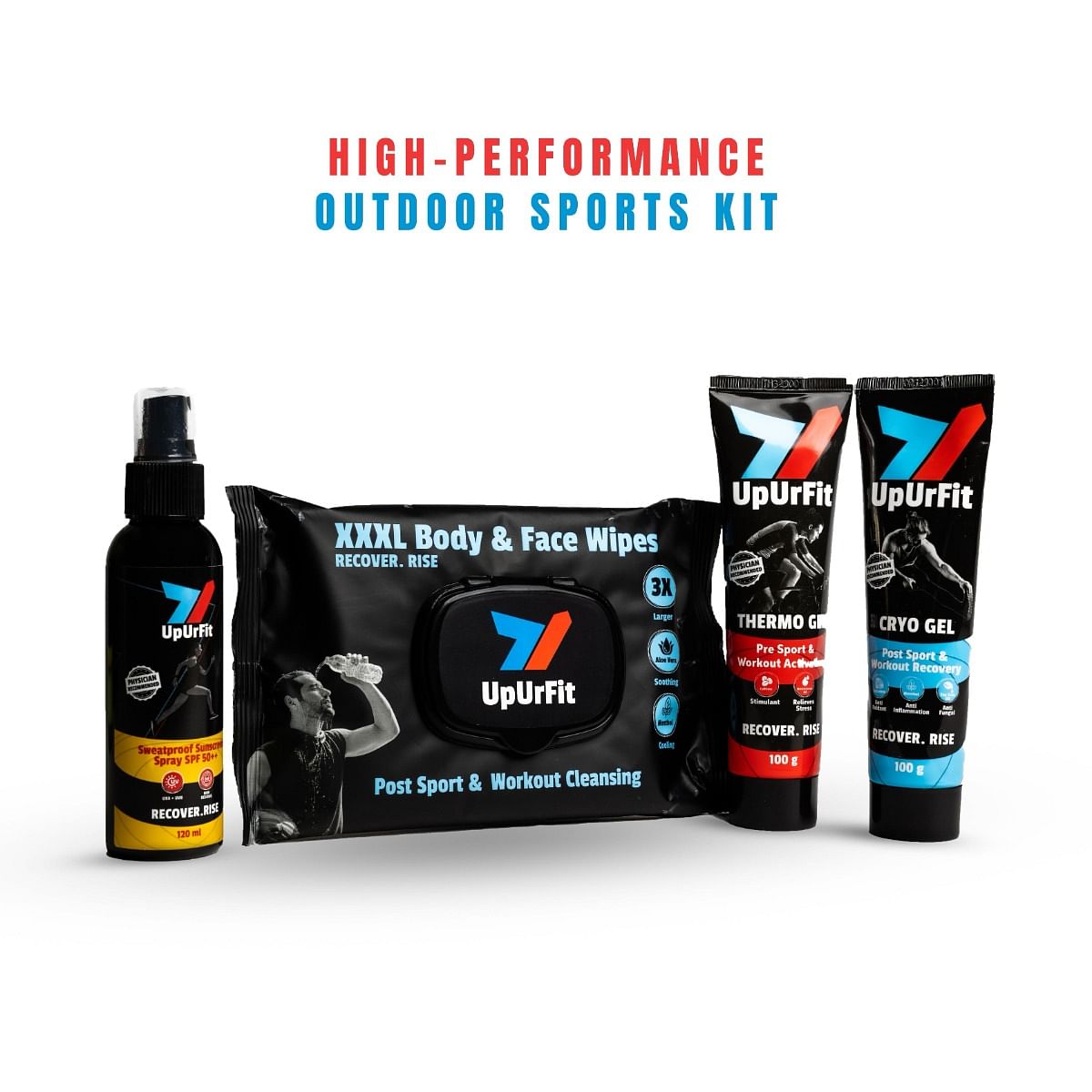 

UpUrFit High Performance Outdoor Sports Kit (Thermo Gel, Cryo Gel, 3XL Body Wipes, Sunscreen)