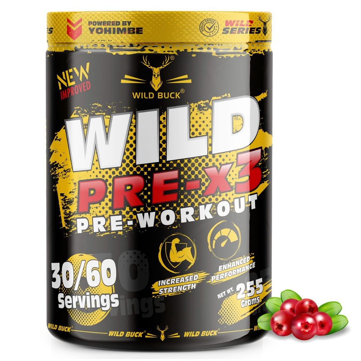 

WILD BUCK Wild Pre-X3 Hardcore Pre-Workout Supplement with Creatine Monohydrate(255gm,Cranberry Blast)