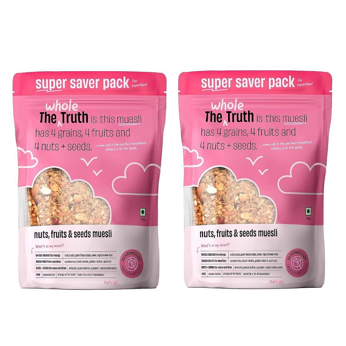 

The Whole Truth - SUPERSAVER Breakfast Muesli Combo - Nuts, Fruits and Seeds - 750g - Pack of 2