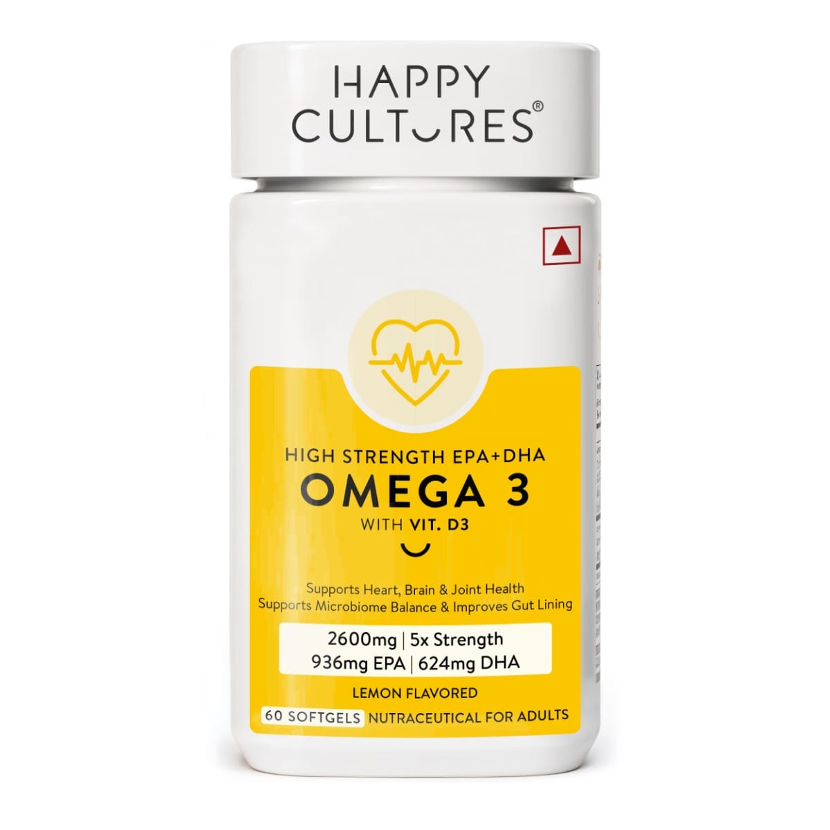 

Happy Cultures Omega 3 Fish Oil 5X | Omega 3 Supplement 5X Strength 2600 Mg | Combination of 1605 mg 936 mg EPA 624 mg DHA/serving | No Fishy Burp ...