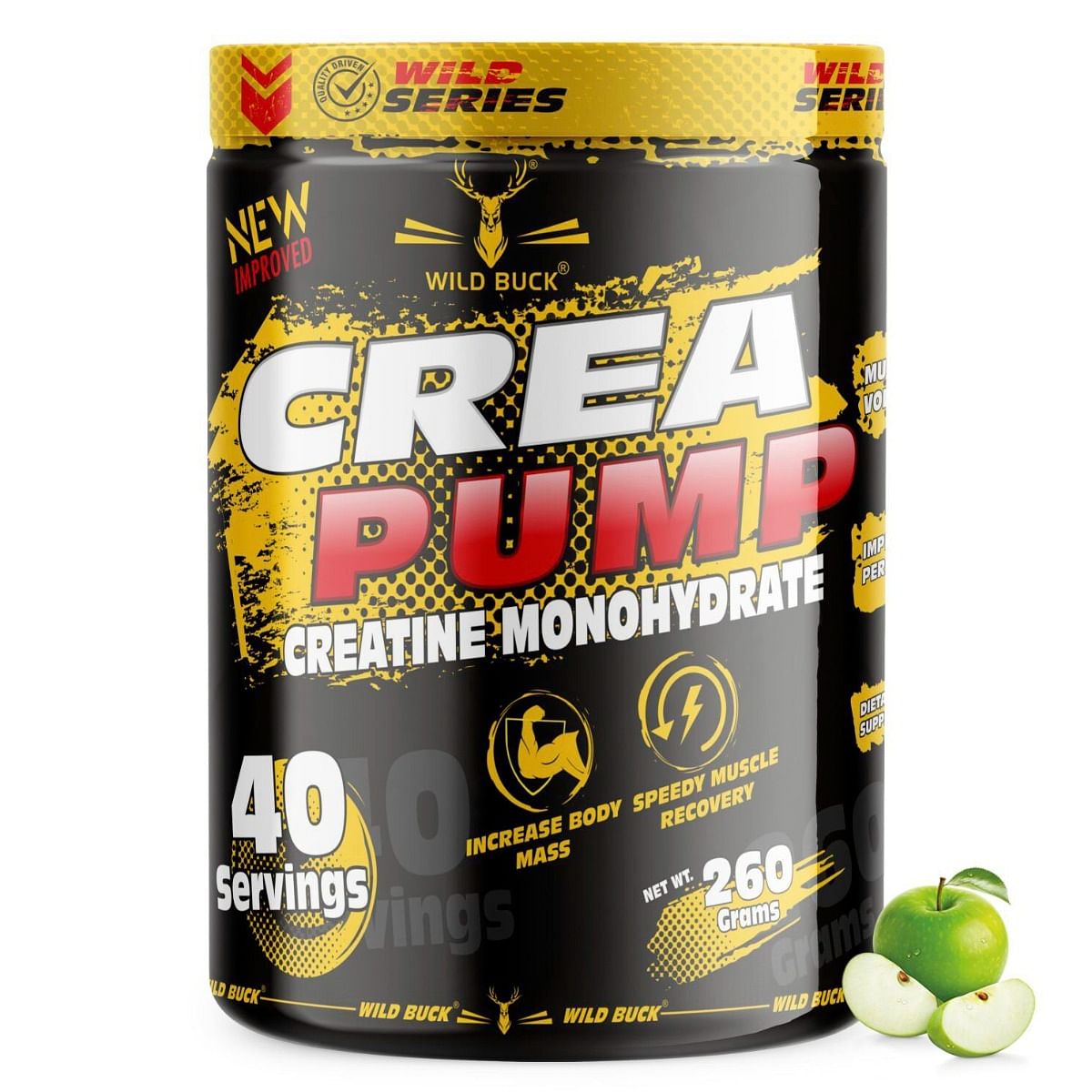 

WILD BUCK Crea Pump Zero Sugar Pure Creatine Monohydrate Powder(260gm,Green Apple)