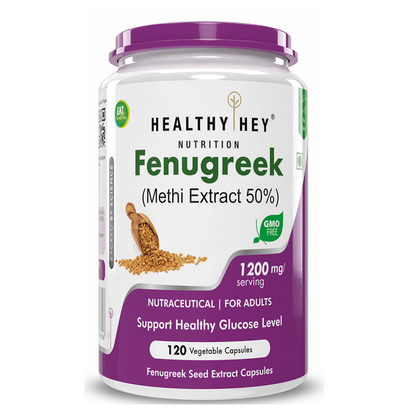 

HealthyHey Fenugreek Seed Extract Supplement 1200 MG Veg-Capsule, 120 Count (Pack of 1)