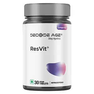 Decode Age ResVit Blend of Trans Resveratrol Reduces Obesity & Physical sign of Ageing. Improve Breathing flow and Memory, Cognitive Alertness and Reduced brain fog. Decrease Blood Pressure and Heart Rate & Delay Chronic Diseases(30 Tablets)