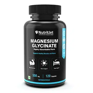 NutritJet High Absorption Magnesium Glycinate 550mg For Men & Women – 120 Veg Capsules
