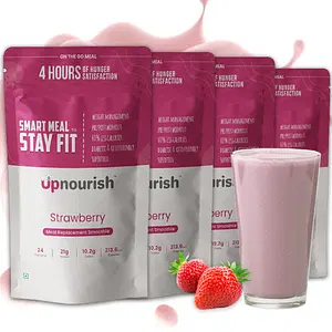Upnourish Meal Replacement Shake, 50g, Pack of 4 | Strawberry Weight Loss Smoothie | Dietary Supplement Rich in Proteins (21g), MCTs, Probiotics and Vitamins (4 Servings)