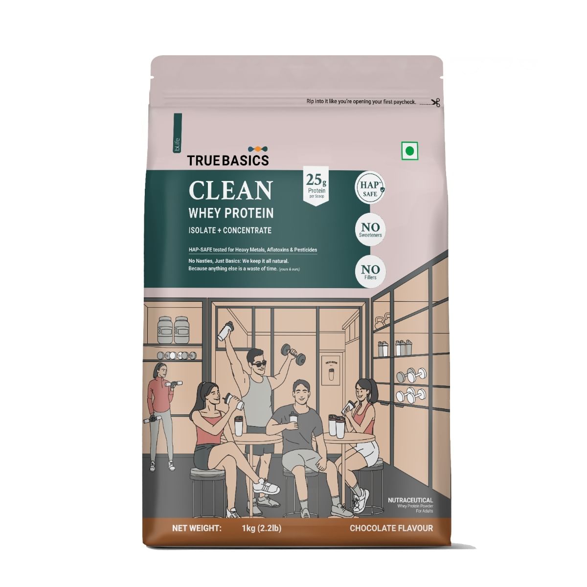 

TrueBasics Clean Whey Protein Powder Isolate & Concentrate Blend (Chocolate, 1kg) | 25g Protein per Scoop