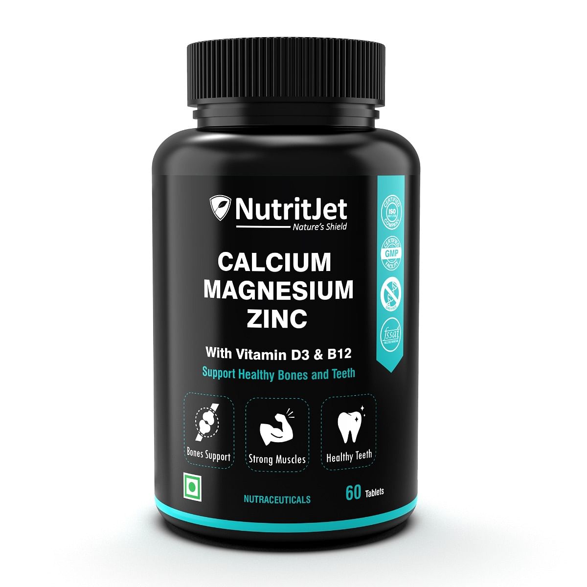 

NutritJet Calcium Magnesium Zinc Vitamin D3 & B12 for Men and Women 60 Vegetarian tablets