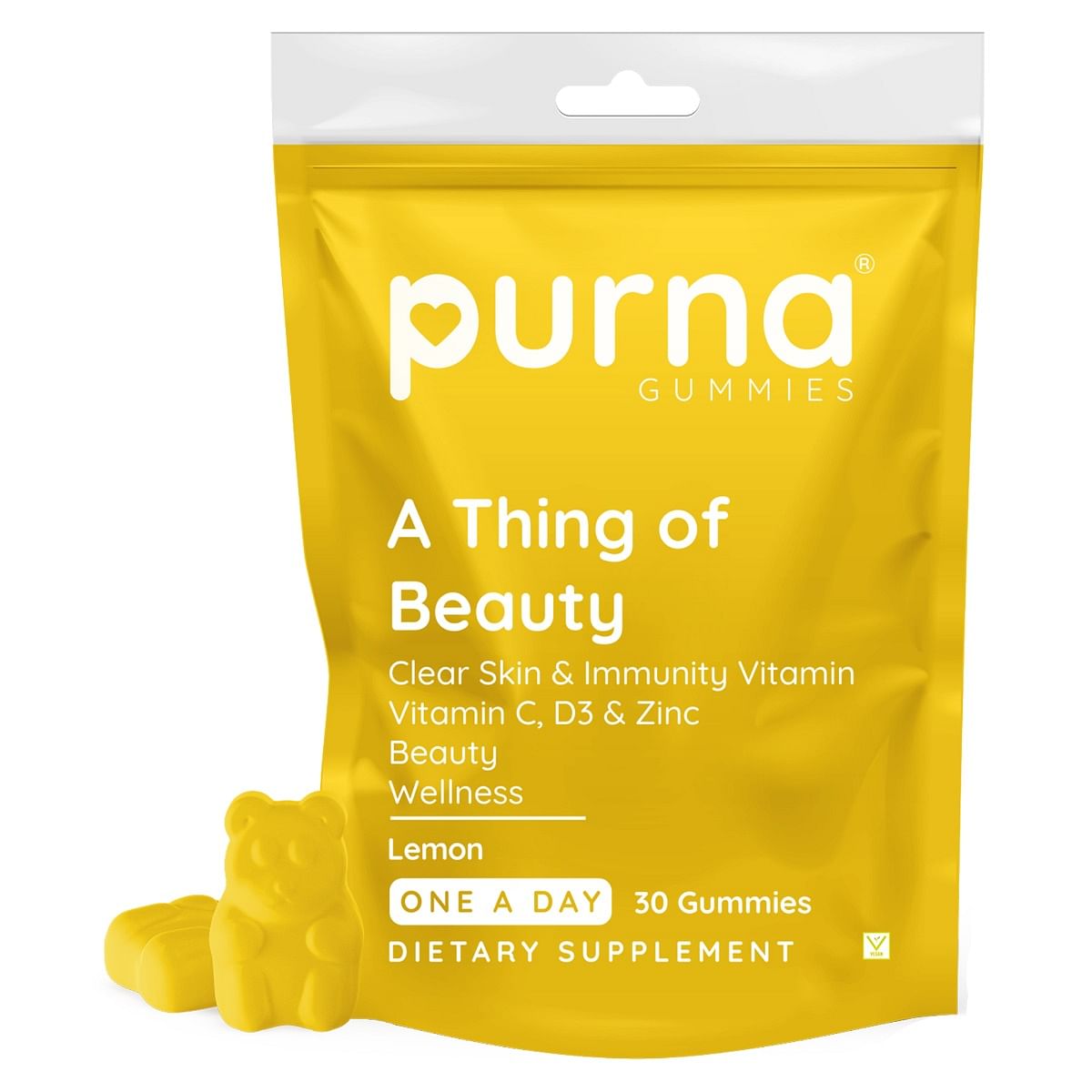 

Purna Gummies Vitamin C Lemon & Zinc for Adults & Kids, Immunity Boost, Skincare