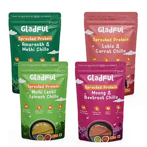 Gladful Sprouted Chilla Beetroot Spinach Carrot Methi - Lentils and Millets Instant Mix Combo (4 packs) - 800 gms