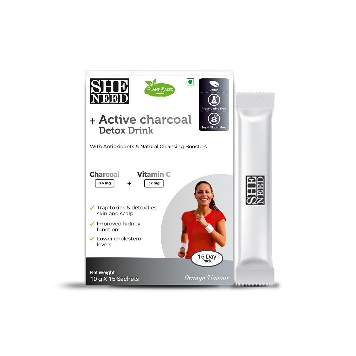 

Sheneed +Active Charcoal detox drink-VitC-detoxifies body from toxins,Vegan-Male & female-10x30 Sachets