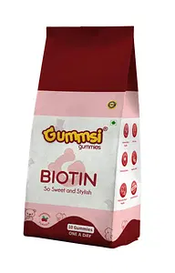 Gummsi Biotin Hair Gummies | With Biotin, Vitamin A, C, E, Zinc, Fiber & DHT Blocker | For Healthy & Strong Hair | Cranberry Flavour | 100% Vegan & Gut Friendly, 10 Gummies