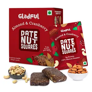 Gladful Date Nut Squares - Almond and Cranberry -  Pack of 1