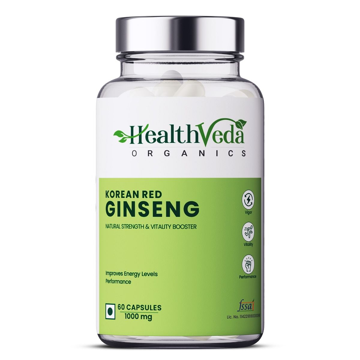 

Health Veda Organics Plant Based Korean Red Ginseng for Boosting Immunity & Vitality, 60 Veg Capsules