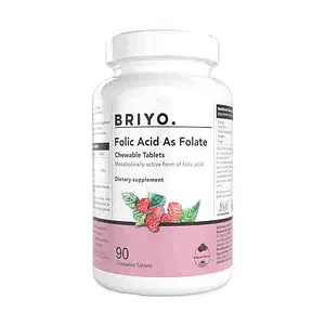 Briyo folic acid as folate (active form of folic acid) (chewable tablets (natural raspberry flavor) 90 tablets