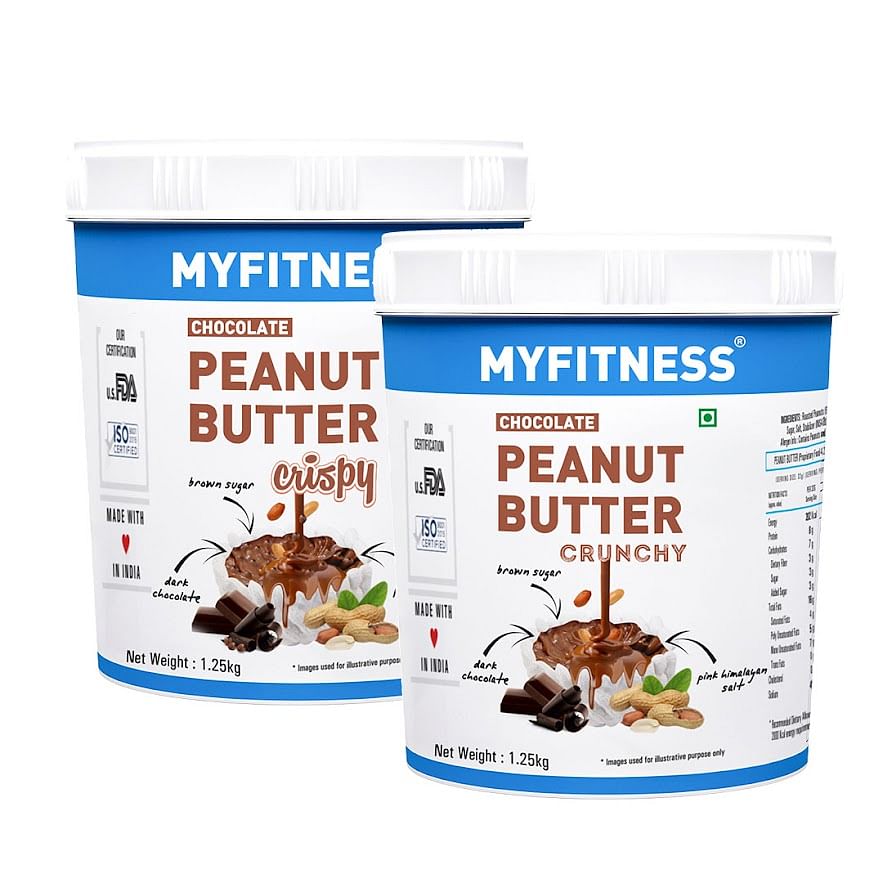 

MYFITNESS Chocolate Peanut Butter Crunchy 1250gm and Chocolate Peanut Butter Crispy 1250gm Combo| 22g Protein | Tasty & Healthy Nut Butter Spread |...