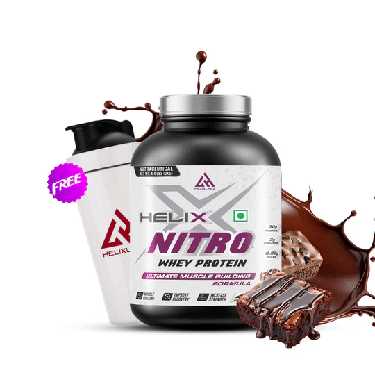 

Helixlabz Nitro Whey Protein promotes lean muscle growth & Fastest Recovery | 136 Kcal ,Protein 24 Gm | Chocolate Brownie | 2 Kg
