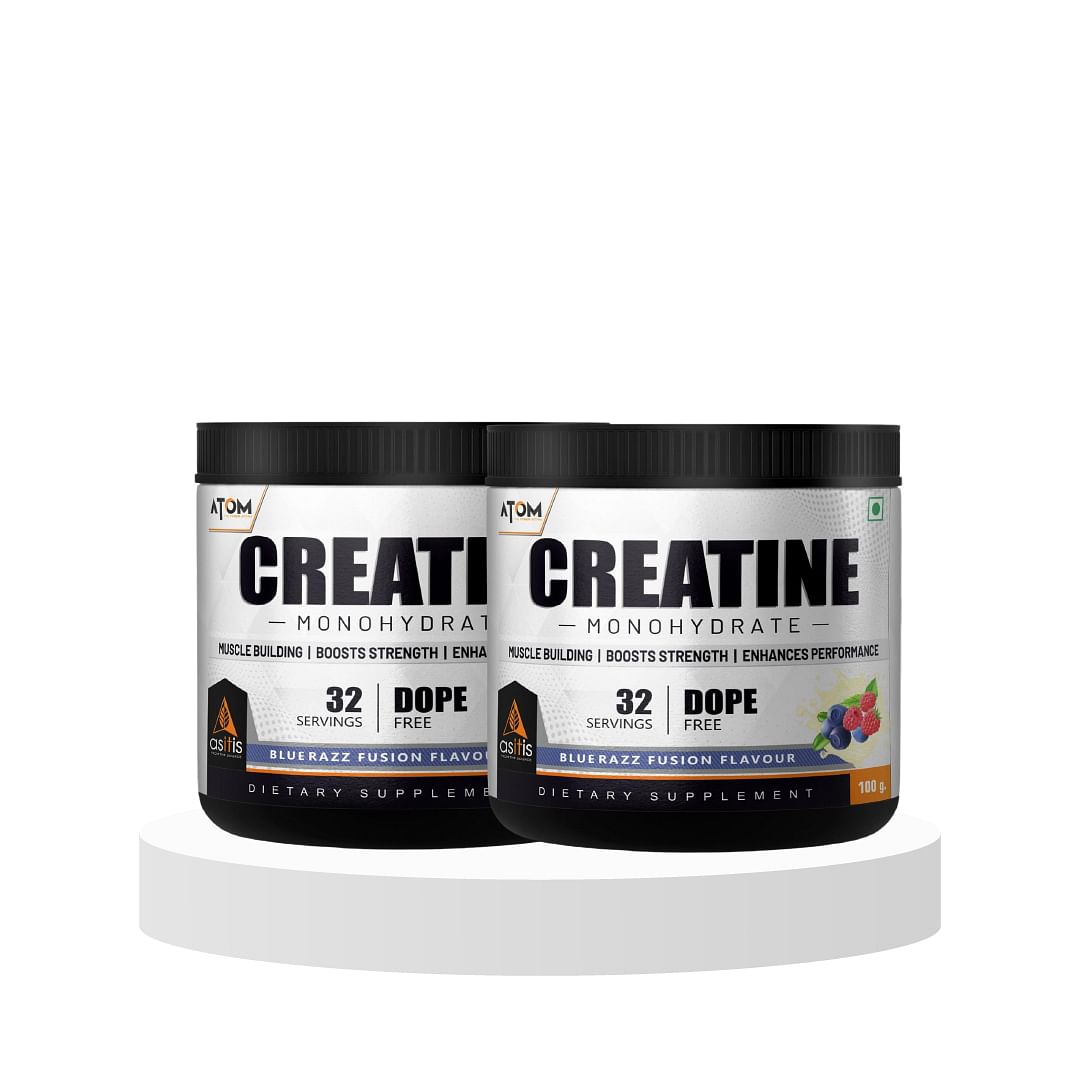 

AS-IT-IS ATOM Creatine Monohydrate 100g | Blue razz | 32 Servings | Dope Free | Enhances Performance | Promotes Muscle Gains Pack of 2