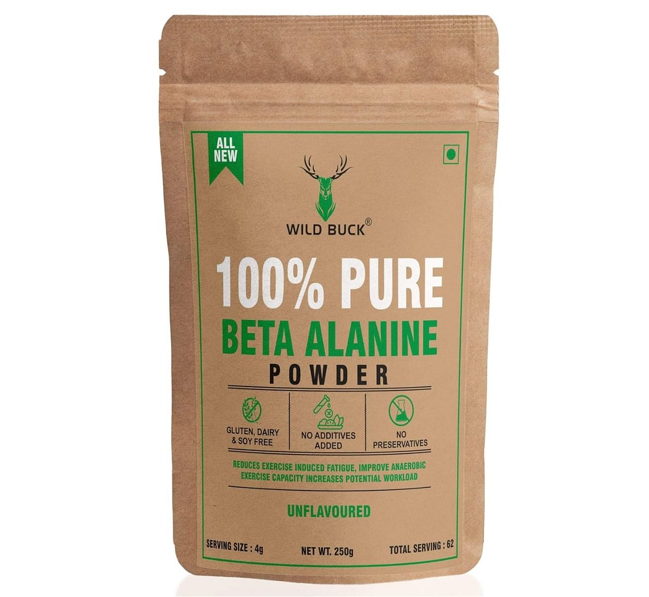 

WILD BUCK 100% Pure Beta-Alanine Powder, Increases Workout Capacity/Reduces Muscle Fatigue(250gm, Unflavoured)