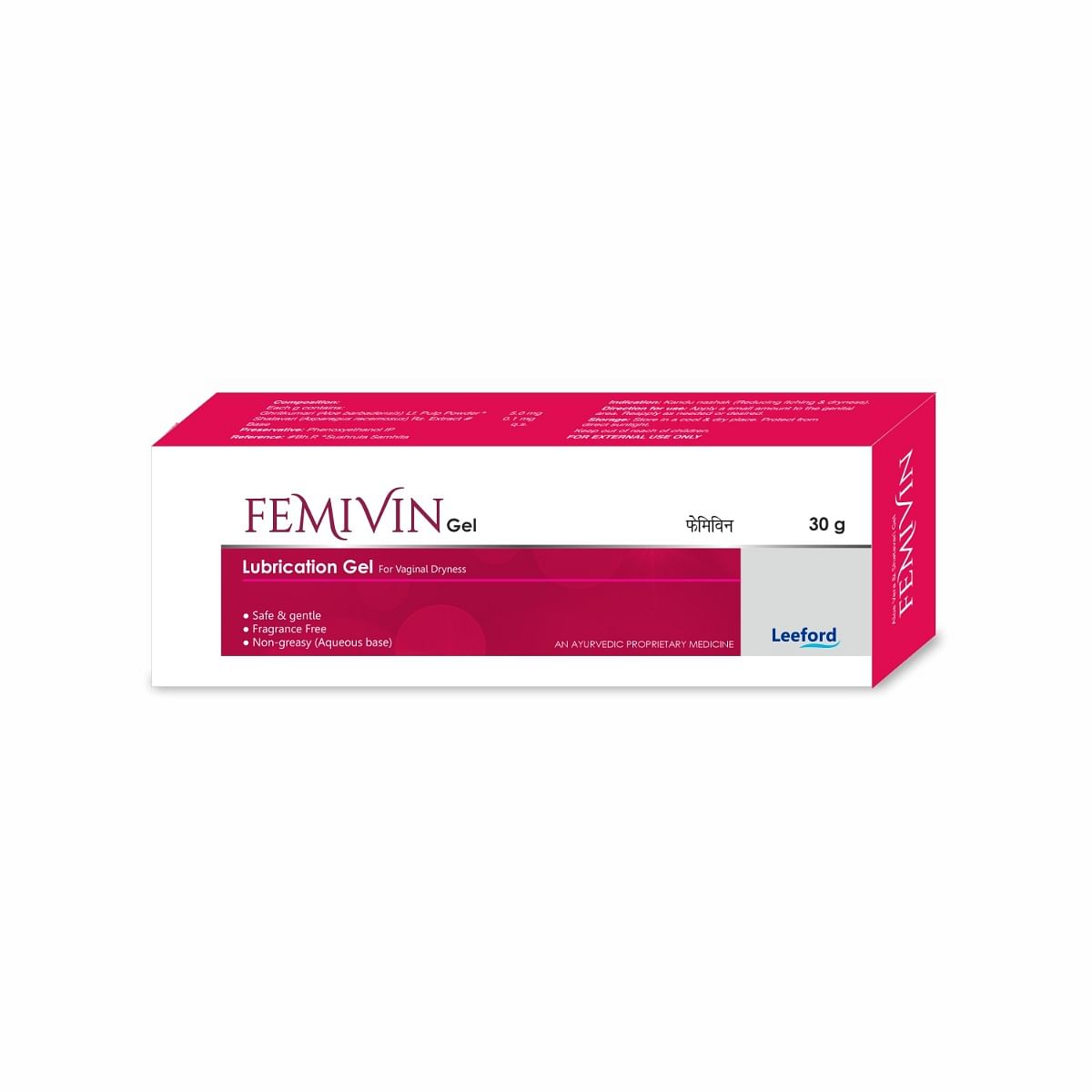 

Leeford Femivin Lubricant Massage Gel for Women - Vaginal Moisturiser Water Based Gel, No Added Color for Itching Dryness 30g