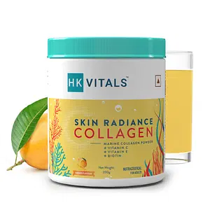 HealthKart HK Vitals Skin Radiance Collagen Powder, Marine Collagen (Mango, 200 g), Collagen Supplements for Women & Men with Biotin, Vitamin C, E, Sodium Hyaluronate, for Healthy Skin, Hair & Nails