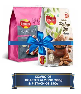 Eatriite Roasted Almond & Roasted Salted Pistachio Combo 450g (250 x 200g) |Pista dry fruits 250g (Pouch Pack) | Healthy For Diwali Festival Celebration | Gift