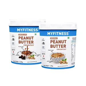 MYFITNESS Original Peanut Butter Crunchy 1250gm and Chocolate Peanut Butter Crunchy 1250gm Combo | 21g Protein to Boost Energy | Tasty & Healthy Nut Butter Spread Zero Trans Fat | Smooth Creamy Peanut Butter