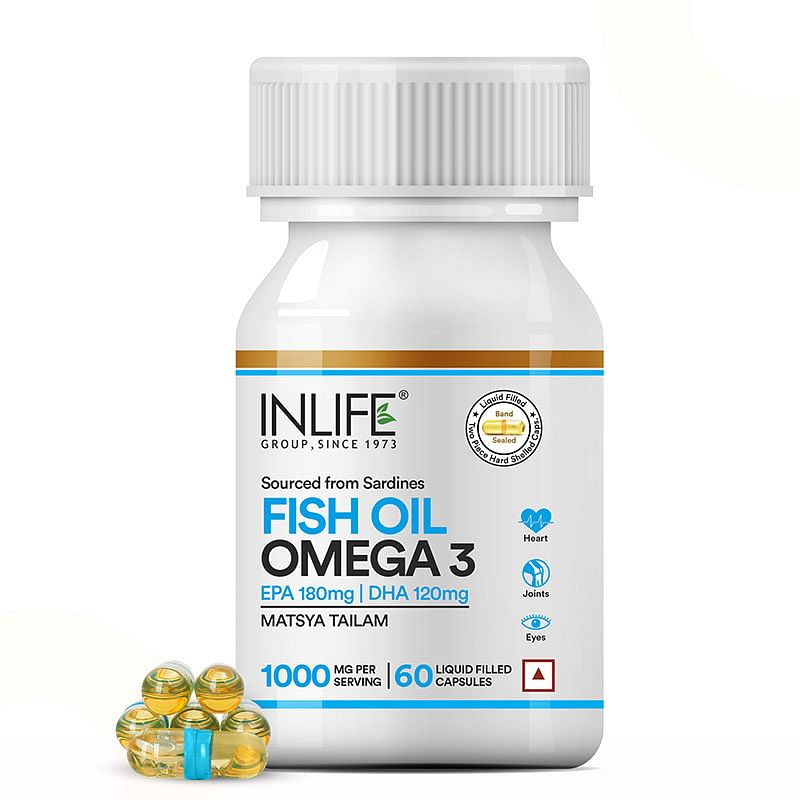 

INLIFE Fish Oil Capsules Omega 3, 1000mg | 180mg EPA & 120mg DHA | Promotes Brain, Heart, Joint & Eye Health - 60 Liquid Filled Capsules