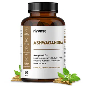 Nirvasa Ashwagandha Tablets, for Better Immunity, Energy & Endurance in Men & Women, enriched with Ashwagandha Extract, Vegeterian Tablet, 1B (1 x 60 Tablets)