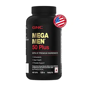 GNC Mega Men 50 Plus Multivitamin | Promotes Prostate Health | Boosts Immunity | Protects Heart & Vision | Supports Memory | Formulated In USA | 37 Premium Ingredients | 120 Tablets