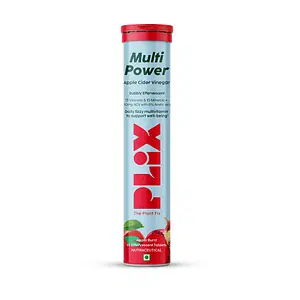 PLIX Multi Power Multivitamin + Apple Cider Vinegar 15 Fizzy Effervescent Tablets, Pack of 1 (Apple Burst) with 13 Vitamins and 10 Minerals|100% Vegan | No Added Sugar|Travel Friendly