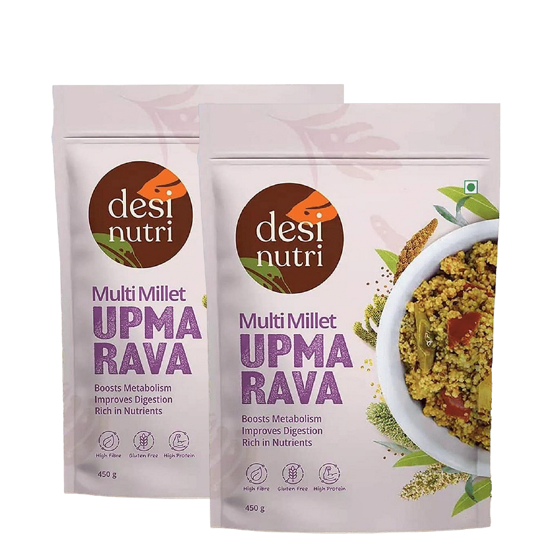 

Desi Nutri Multi Millet Upma Rava | Ready to Eat Upma | Millet Upma Mix | Upma Rava- 450 gms | Rich in Fiber & Calcium | Pack of 2