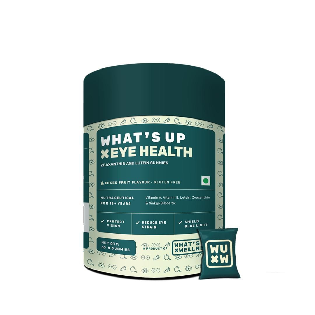 What's Up Wellness Eye Health Gummies with Lutein & Zeaxanthin, Eye Supplements for Vision Support & Eye Health, Vitamin A for Healthy Eyesight, Ginkgo Biloba to Enhance Visual Acuity - Mixed Fruit Flavour