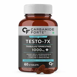 Carbamide Forte Testosterone Supplement for Men with Tribulus 1000mg, Ashwagandha, L-Citrulline & Kaunch Beej - 60 Veg Tablets