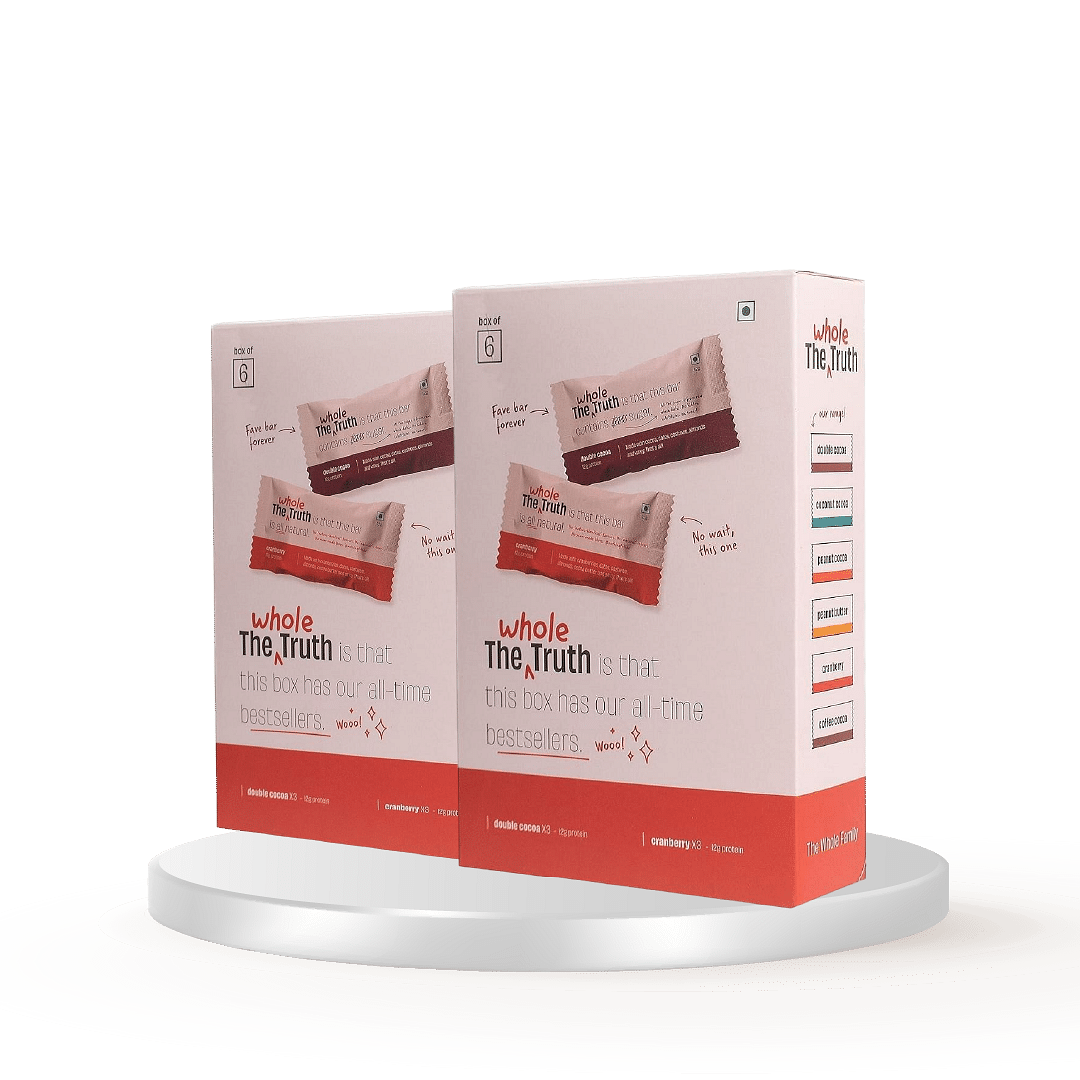 

The Whole Truth - Protein Bars | Assorted Pack of 6 x 52g (3 Double Cocoa & 3 Cranberry) | No Added Sugar | No Preservatives | No Artificial Sweete...