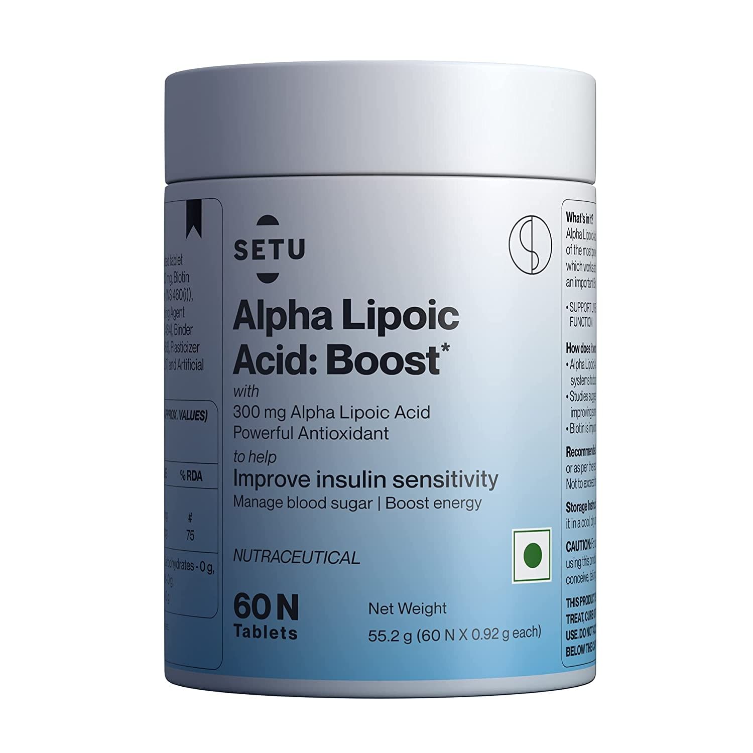 

Setu Alpha Lipoic Acid 300 mg - 60 Veg Tablets (Pack of 1) | Max Absorption, Boost Liver Function, Healthy Blood Sugar, Boost Energy Level, Pure & ...