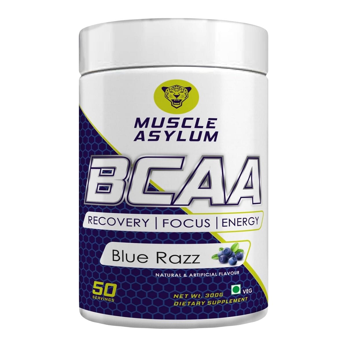 Muscle Asylum Bcaa Powder 0g Sugar Pre/Post & Intra Workout Muscle Recovery Drink with Amino Acids - 3g of BCAAs With Nootropics Matrix for Men & Women (50 Servings) - 300g