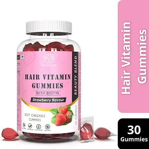 NEWTREESUN Biotin Hair Gummies for Men & Women | Keeps Hair Healthy and Strong | Strawberry Flavoured | Vitamin A, Vitamin C, Vitamin E & Zinc | 100% Vegetarian | (30 No)