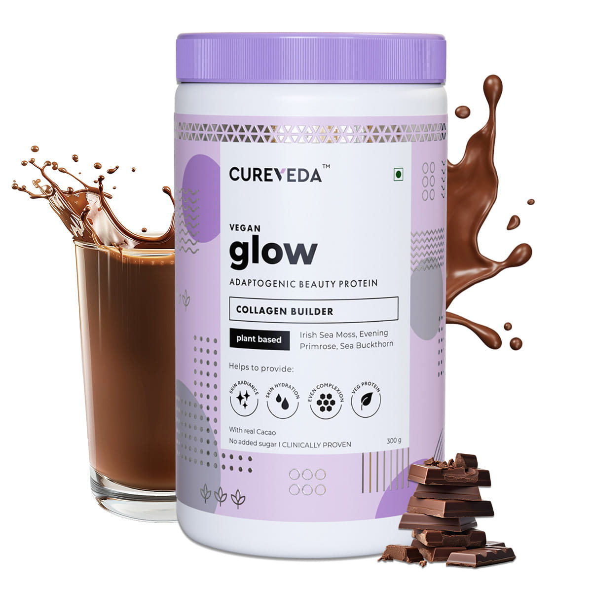Cureveda Glow Vegan Plant based Collagen Builder with Irish Sea Moss Adaptogenic Beauty Protein (Pack of 300 gm powder)-image-24