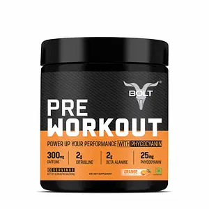 Bolt Nutrition Pre Workout Supplement With Caffeine, Citrulline Malate, B-Alanine, Taurine | For Explosive Energy, Pump & Focus | 300g, 30 Servings
