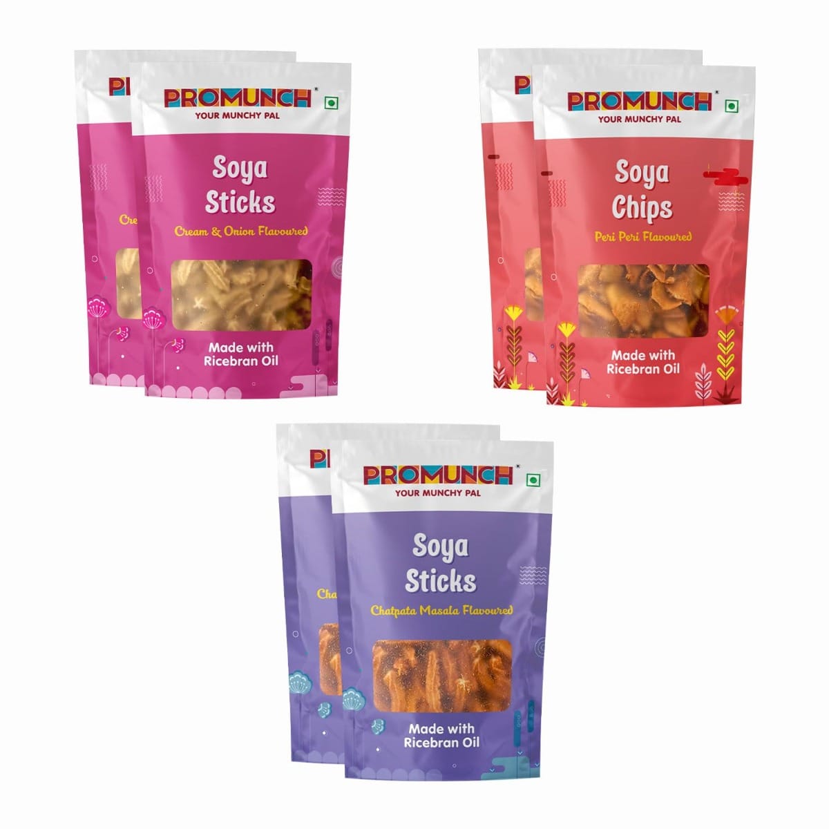 

PROMUNCH Soya Sticks (Chatpata Masala, Cream Onion) | Soya Chips (Peri Peri) | Crispy snacks | Namkeen savoury chips | No Palm Oil And Maida | - 30...