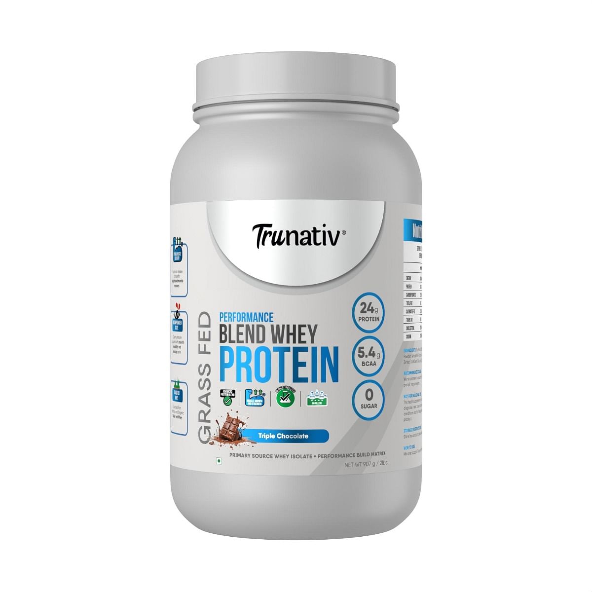 

Trunativ Performance Blend Whey Protein 100% Vegetarian, Triple Chocolate, Sugar Free, 24g Protein, 5.4g BCAA, Helps Increase Muscle Gain and Recov...