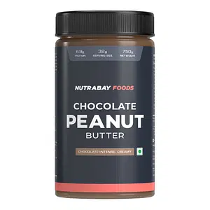 Nutrabay Foods Peanut Butter (Creamy) - Chocolate Intense | 100% Roasted Peanuts, 22g Protein, Zero Cholesterol, Vegan, Gluten Free, Non GMO