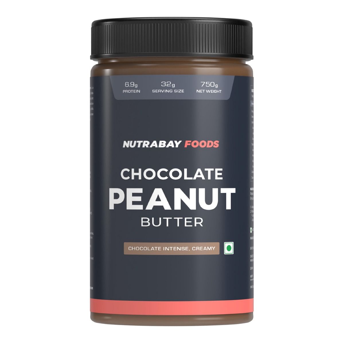 

Nutrabay Foods Peanut Butter (Creamy) - Chocolate Intense, 750G | 100% Roasted Peanuts, 22G Protein, Zero Cholesterol, Vegan, Gluten Free, Non Gmo