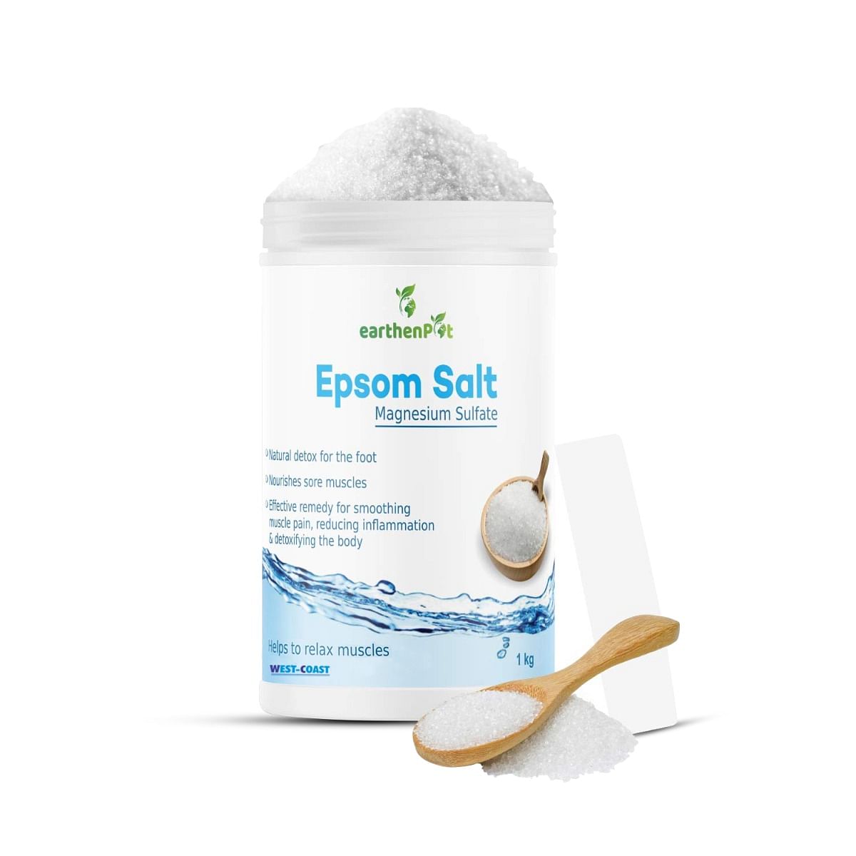 

West-Coast EarthenPot, Epsom Salt granule for Foot Bath Body Relax Muscle Relieves Aches Pain - 1kg (Pack of 1)