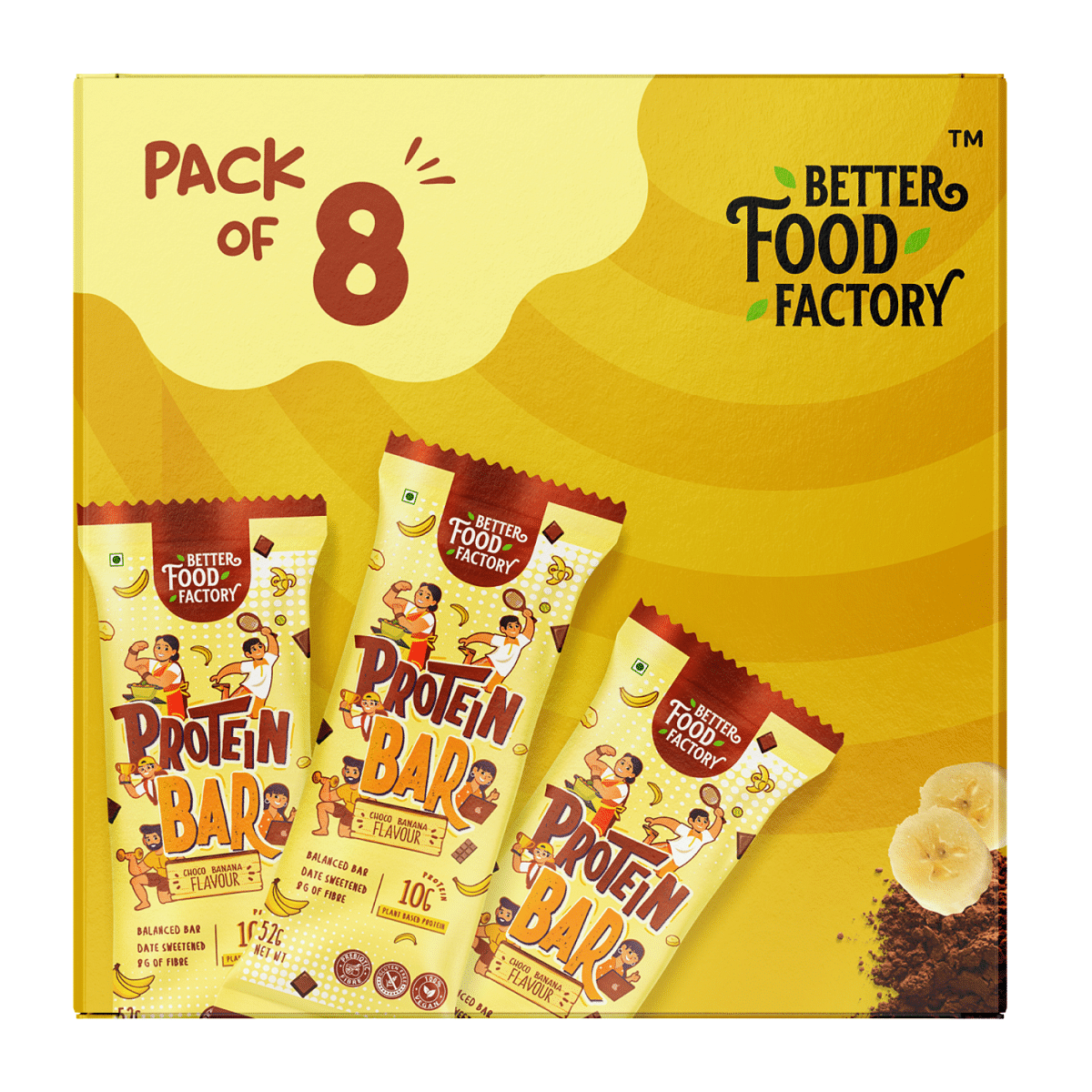 

Better Food Factory - (Pack Of 8 X 52G) Protein Bar with 10G Protein & 8G Fiber Each - Healthy and Tasty Protein Bar (Date Sweetened) - With No Add...