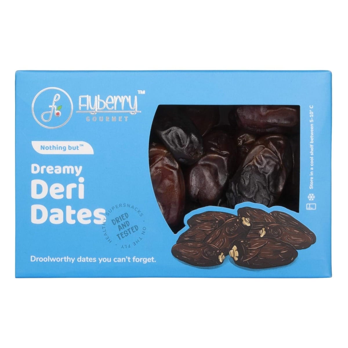 Flyberry Gourmet Deri Dates (Khajoor/Khajur) | 100% Natural | Rich in Calcium, Iron and Potassium | Instant Energy