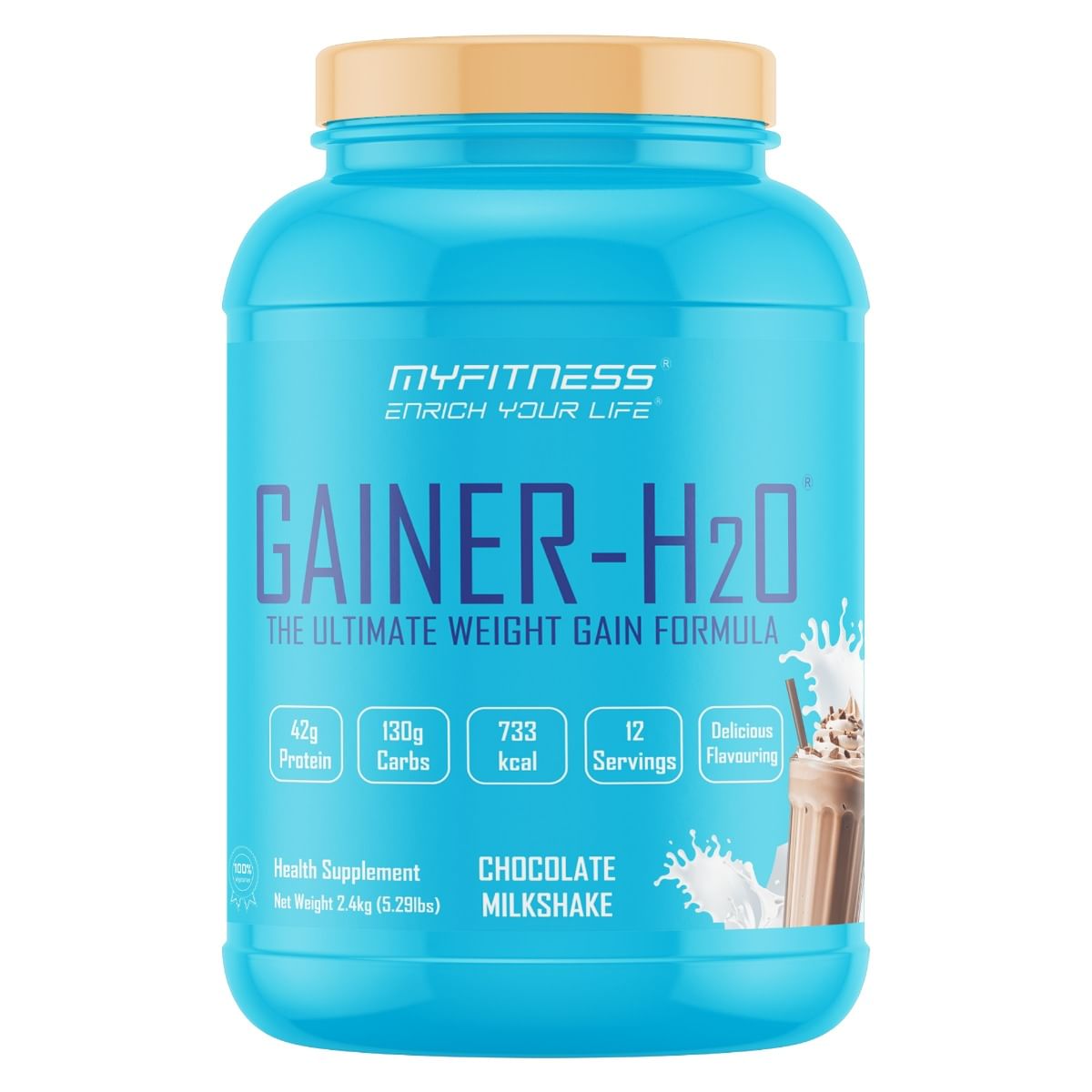 

MYFITNESS ® GAINER-H2O 2.4 kg |Weight Gainer|130g Carbs|733kcal | 42g of Premium Protein|Delicious Flavouring |The Ultimate Weight Gain Formula | C...