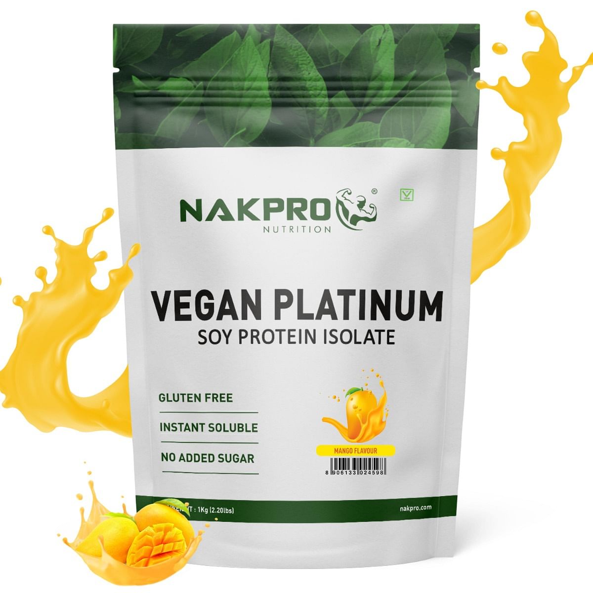 

NAKPRO 100% Soy Protein Isolate, Mango - 1kg | 25.3g Protein, 4.6g BCAA | Natural Vegan Plant Protein Powder | Easy To Digest | All Essential Amino...